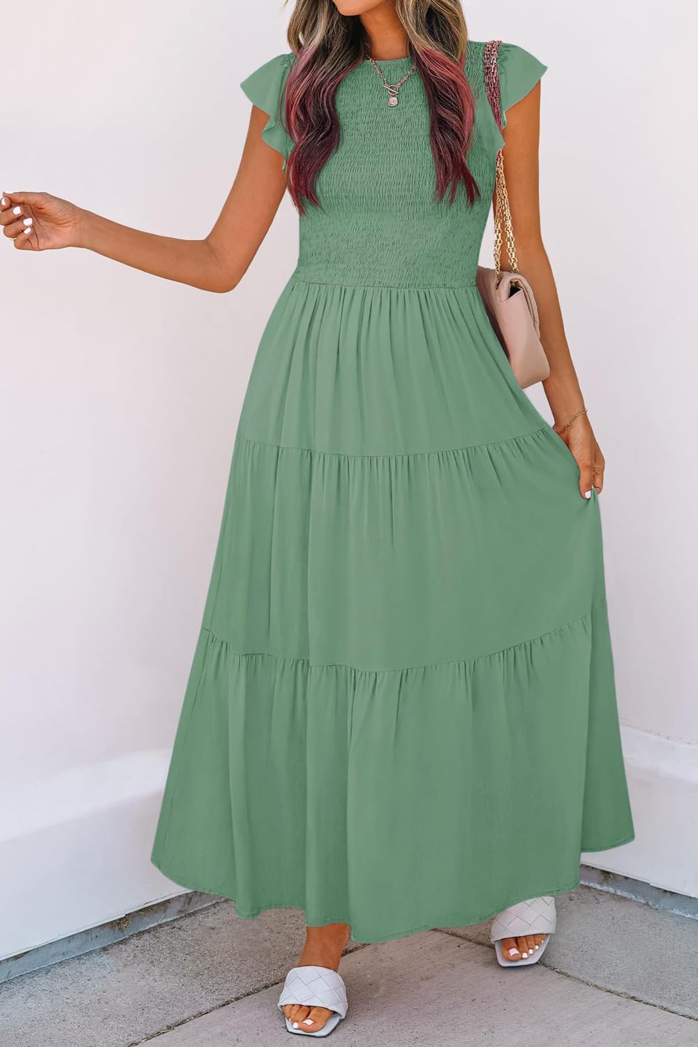 Damen Sommerkleid A Linie Kleider Kurzarm Kleid Midi Freizeitkleid S Hellgrün, S Hellgrün