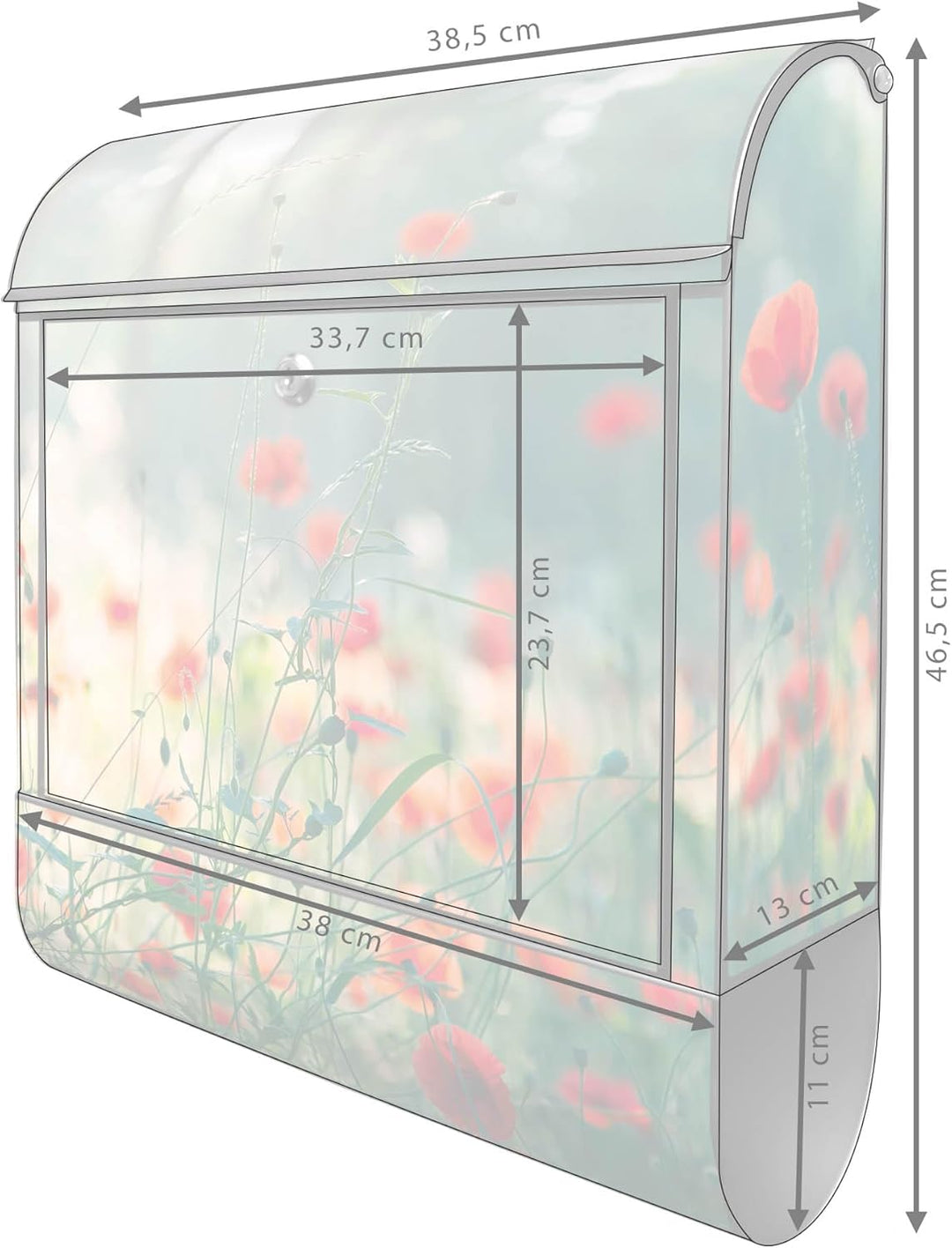 banjado® Design Briefkasten mit Motiv Waldmohn 39x47x14cm &amp; 2 Schlüssel - Briefkasten Stahl schwarz