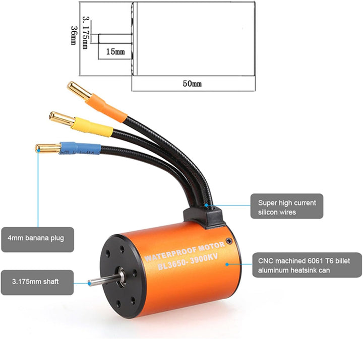 GoolRC 3650 3900 KV Beushless-Motor wasserdicht mit Kombi-Set ESC 60A für 1/10 RC LKW Auto
