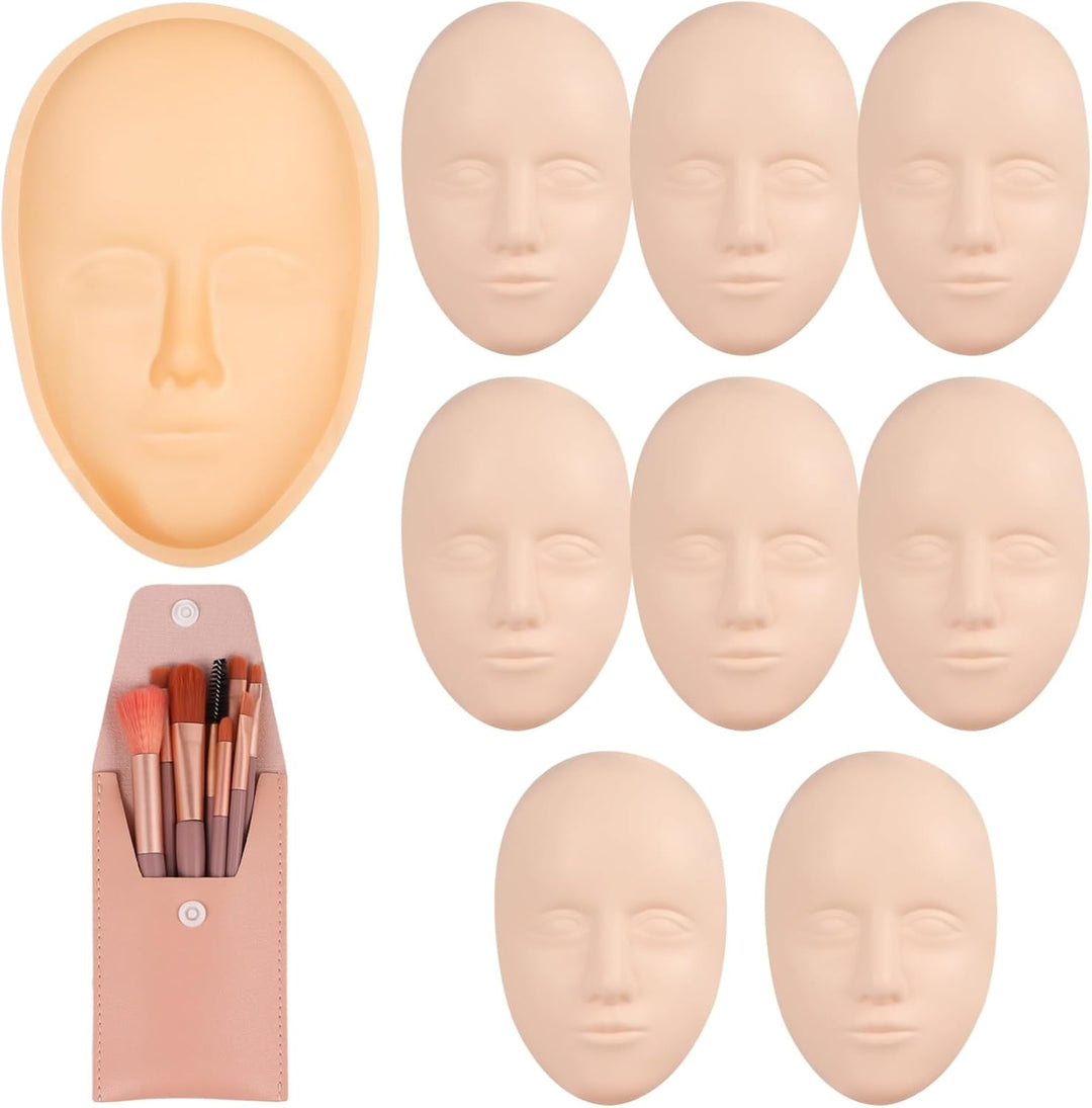Make-up-Übungsset für das Gesicht, bestehend aus 8 Silikon-Mannequin-Gesichtern, 1 Übungsgesichtspla