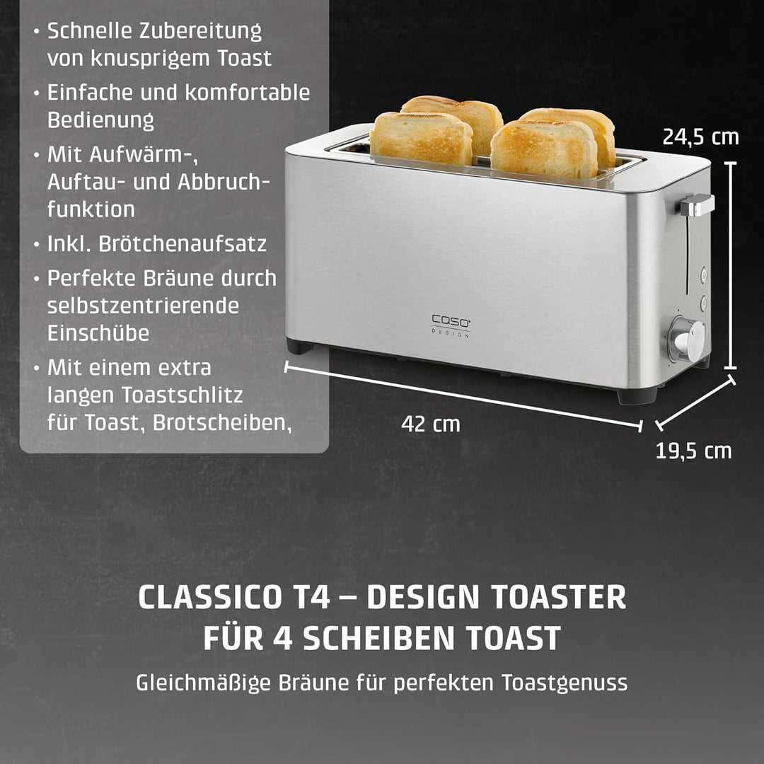 CASO Classico T 4 - Design Toaster, Testurteil: Sehr Gut, 5 Stufen, Inkl. Brötchenaufsatz, Mit zusät