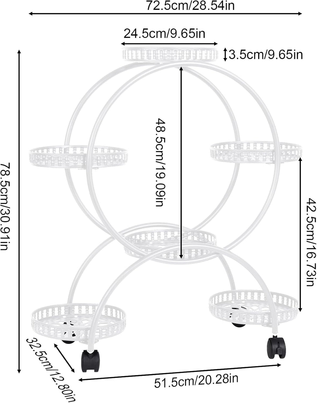 unho Blumentreppe für 6 Blumentöpfe, Blumenregal rollbar, Metall Pflanzenregal Pflanzentreppe für In