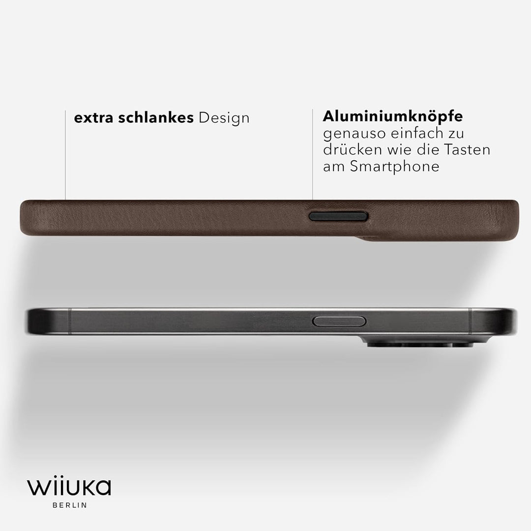 WIIUKA Hülle für iPhone 14 Pro, Leder aus Deutschland, Lederhülle extra Dünn, Premium Handyhülle, Ca