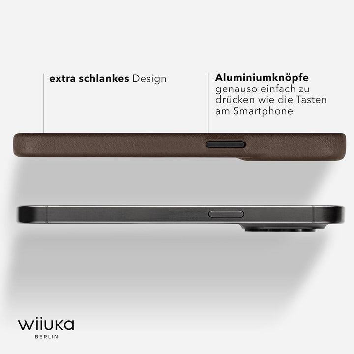 WIIUKA Hülle für iPhone 14 Pro, Leder aus Deutschland, Lederhülle extra Dünn, Premium Handyhülle, Ca