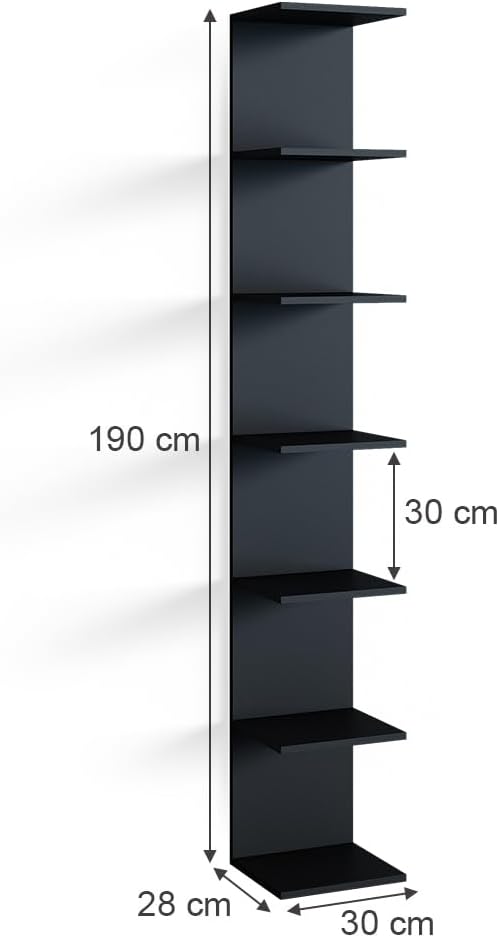 Vicco Wandregal Paolo, Schwarz, 30 x 190 cm Schwarz Einzelregal, Schwarz Einzelregal