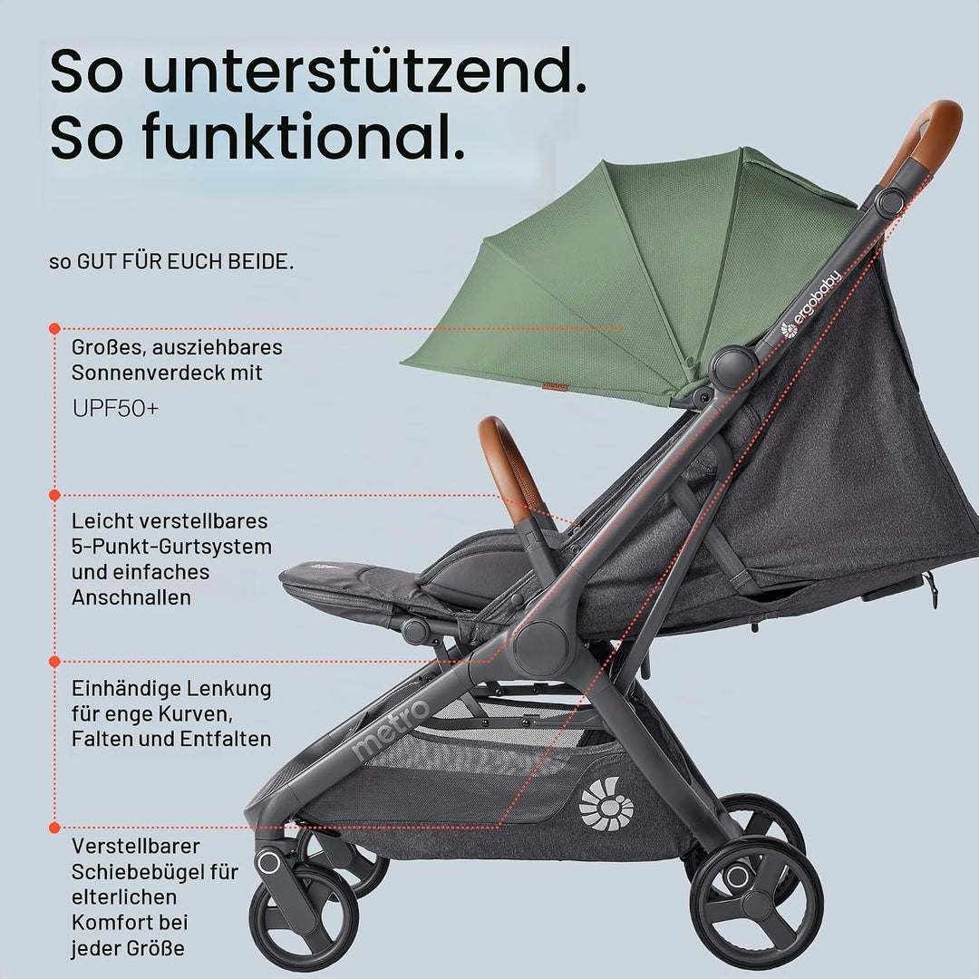 Ergobaby Metro3 Deluxe Kinderwagen Buggy mit Liegefunktion, Baby-Buggy ab Geburt bis 22kg (0-4 Jahre