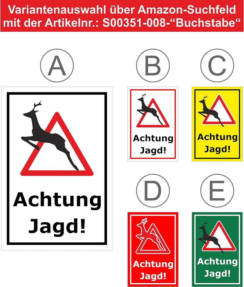Melis Folienwerkstatt Schild Achtung Jagd - 60x40cm - 3mm Aluverbund – 20 VAR S00351-008-A 60x40cm –