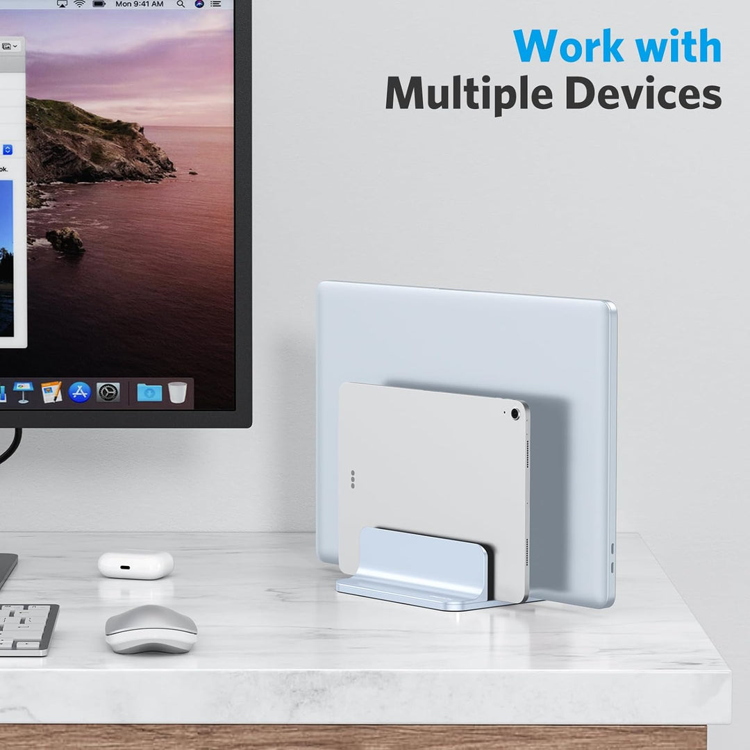 OMOTON [Aktualisierte Version Vertikaler Doppelständer für Laptops, Dualer Desktop-Laptop-Ständerhal