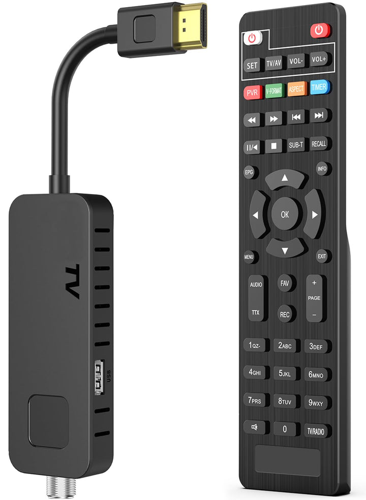 Dcolor DVB-S/S2 Sat Receiver - HDMI Full-HD 1080P Satelliten Receiver TV Stick [Versteckt hinter TV]
