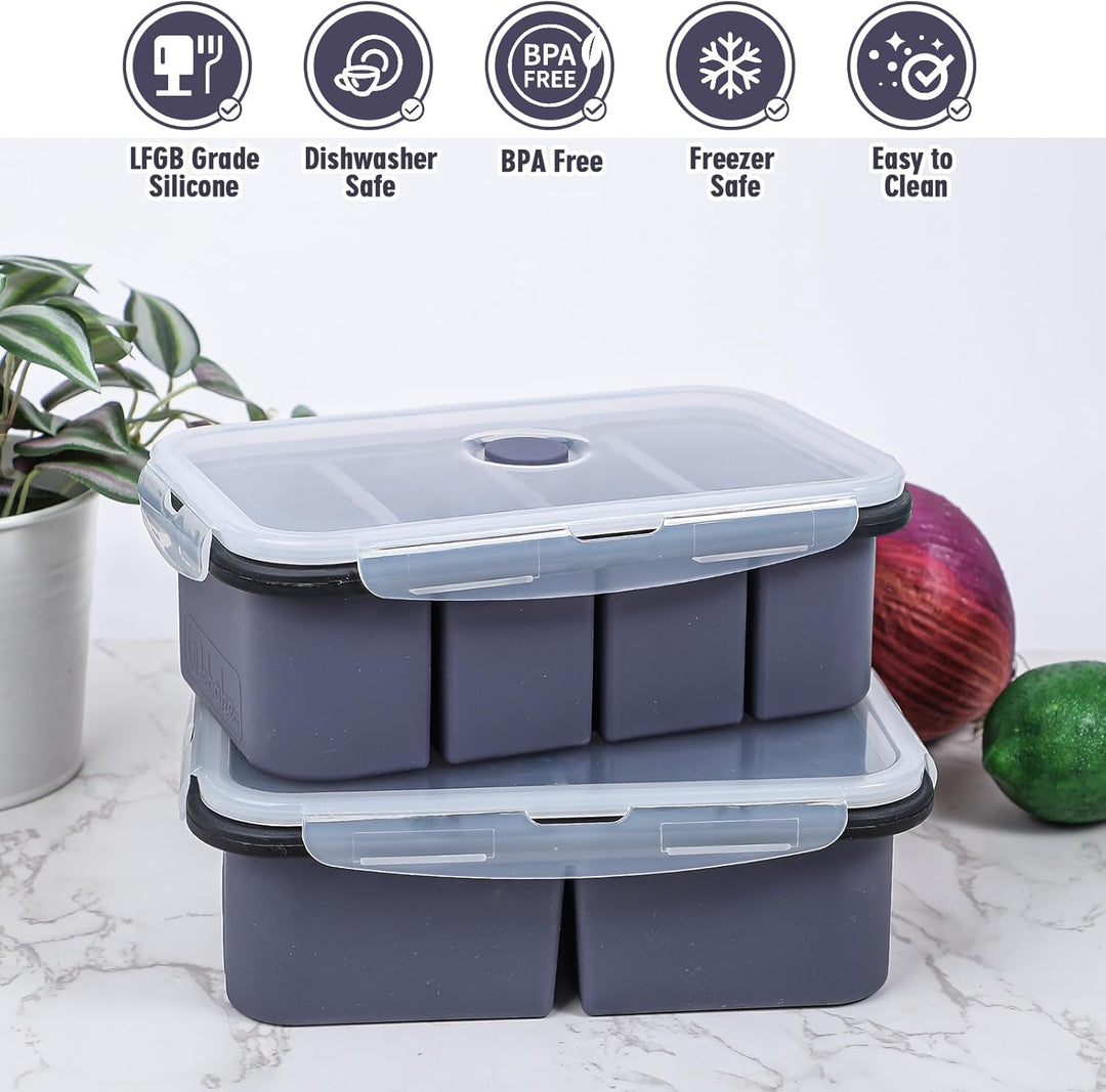 webake Suppen Einfrieren Behälter 2 Stück Silikon Gefrierform mit Deckel 500ml 250ml Silikon Gefrier