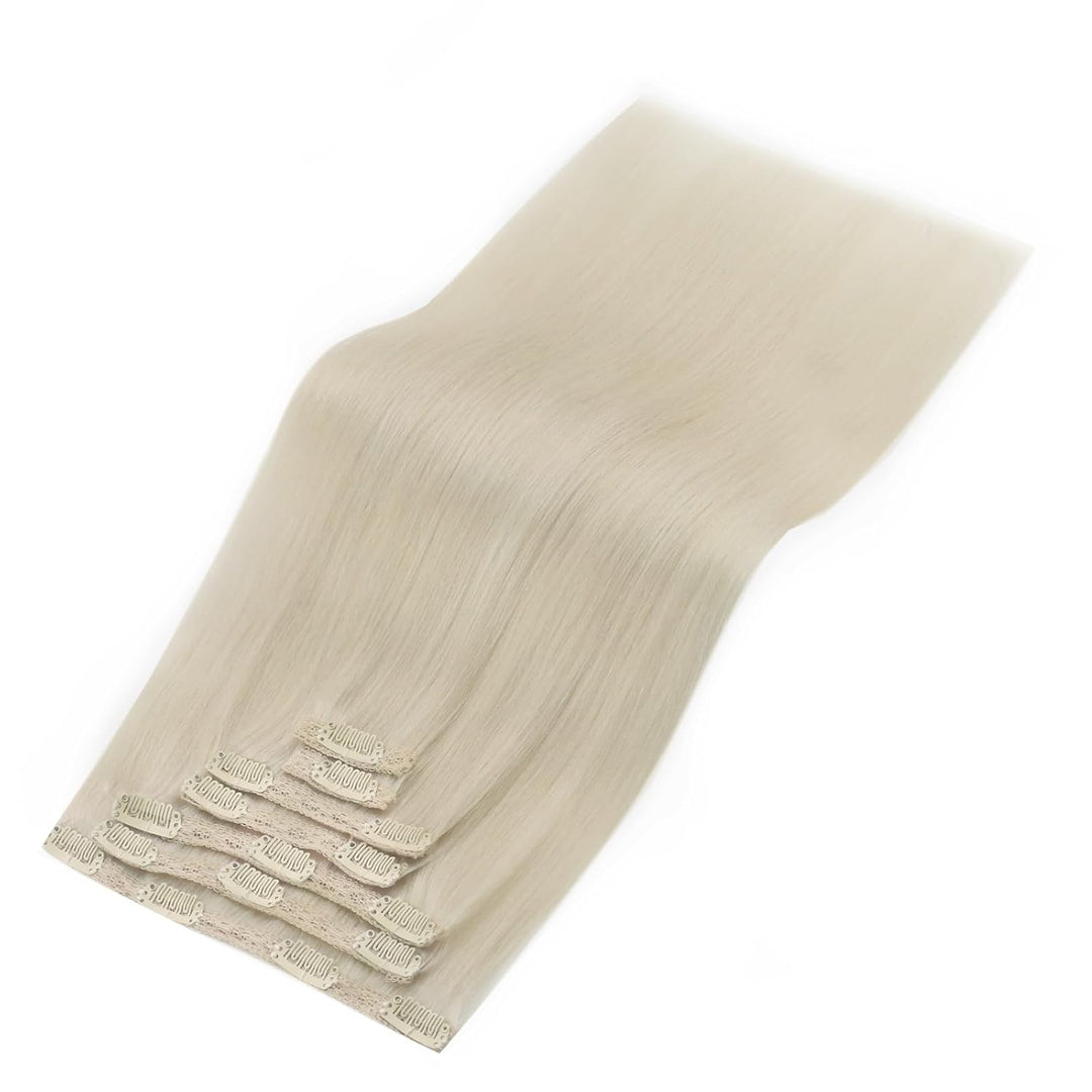 YoungSee Echthaar Extensions Clip Blond 40 cm Clip in Extensions Platinblond Clip in Extensions Echt