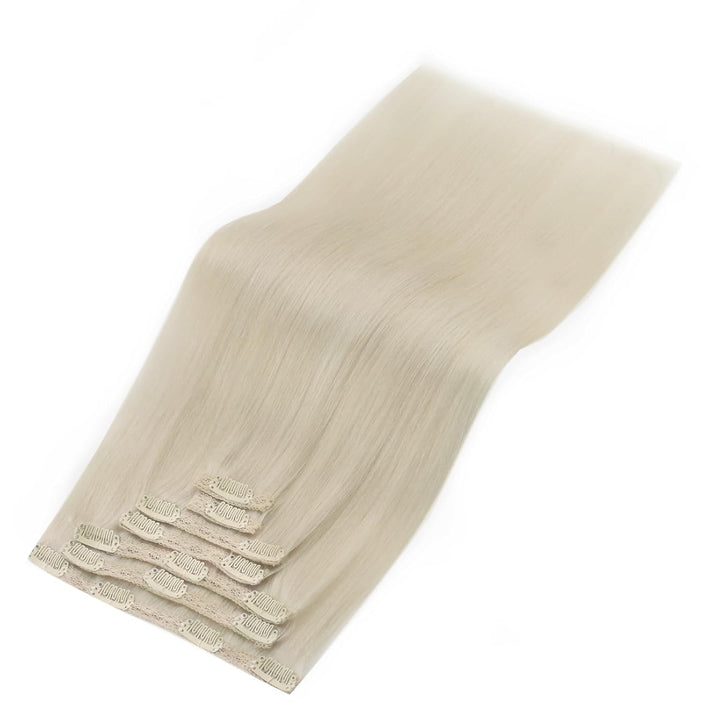 YoungSee Echthaar Extensions Clip Blond 40 cm Clip in Extensions Platinblond Clip in Extensions Echt