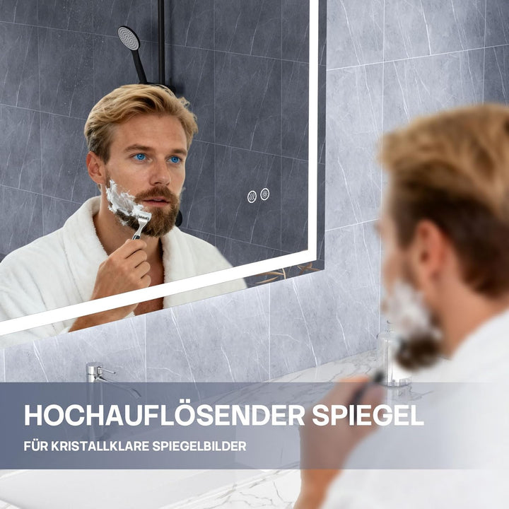 HySail Badspiegel mit Beleuchtung, 5mm Hochauflösender Silber-Spiegel, 3 Farbtemperaturen & Dimmbare