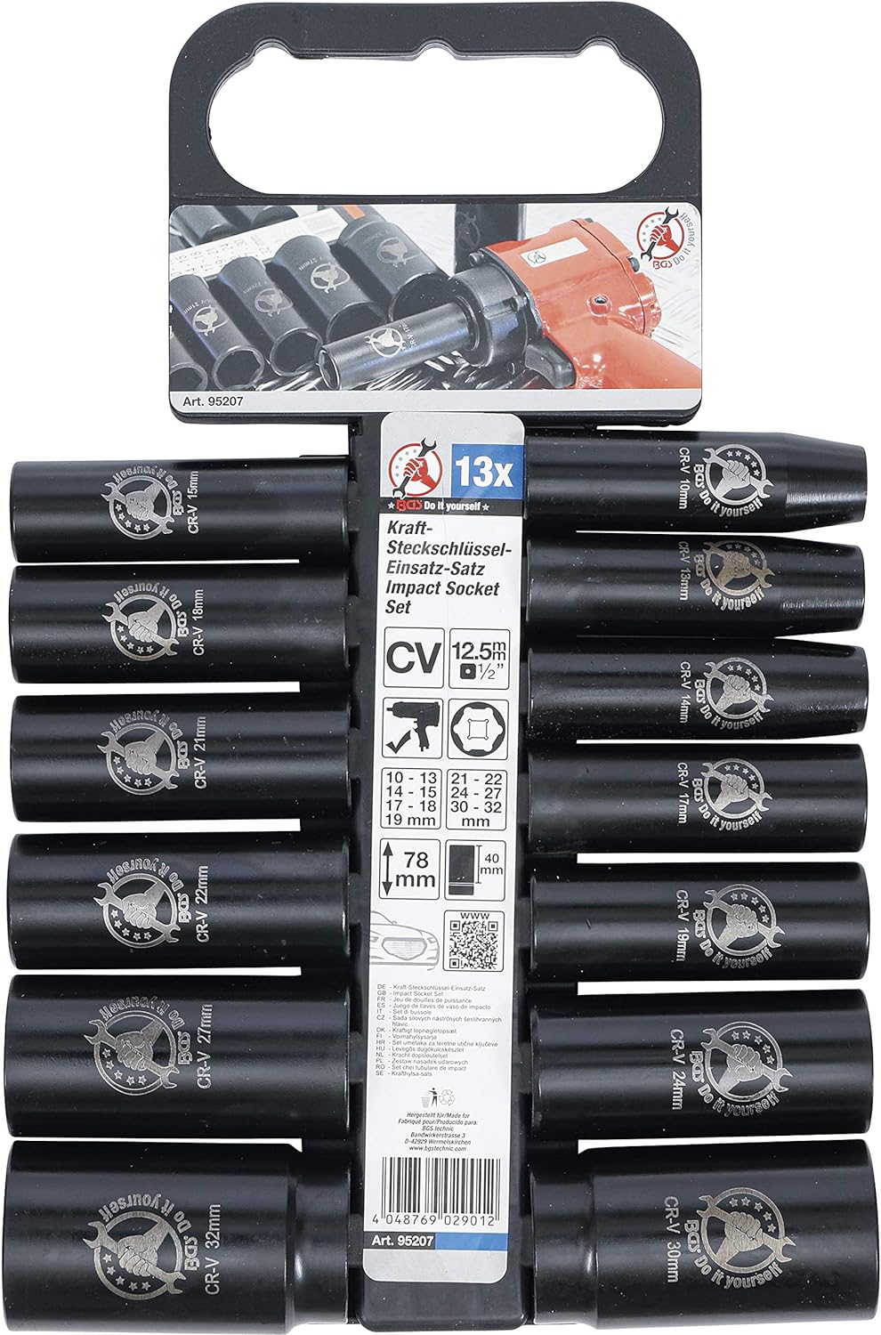 BGS Diy 95207 | Kraft-Steckschlüssel-Einsatz-Satz | Antrieb 12,5 mm (1/2") | SW 10 - 32 mm | 13-tlg.