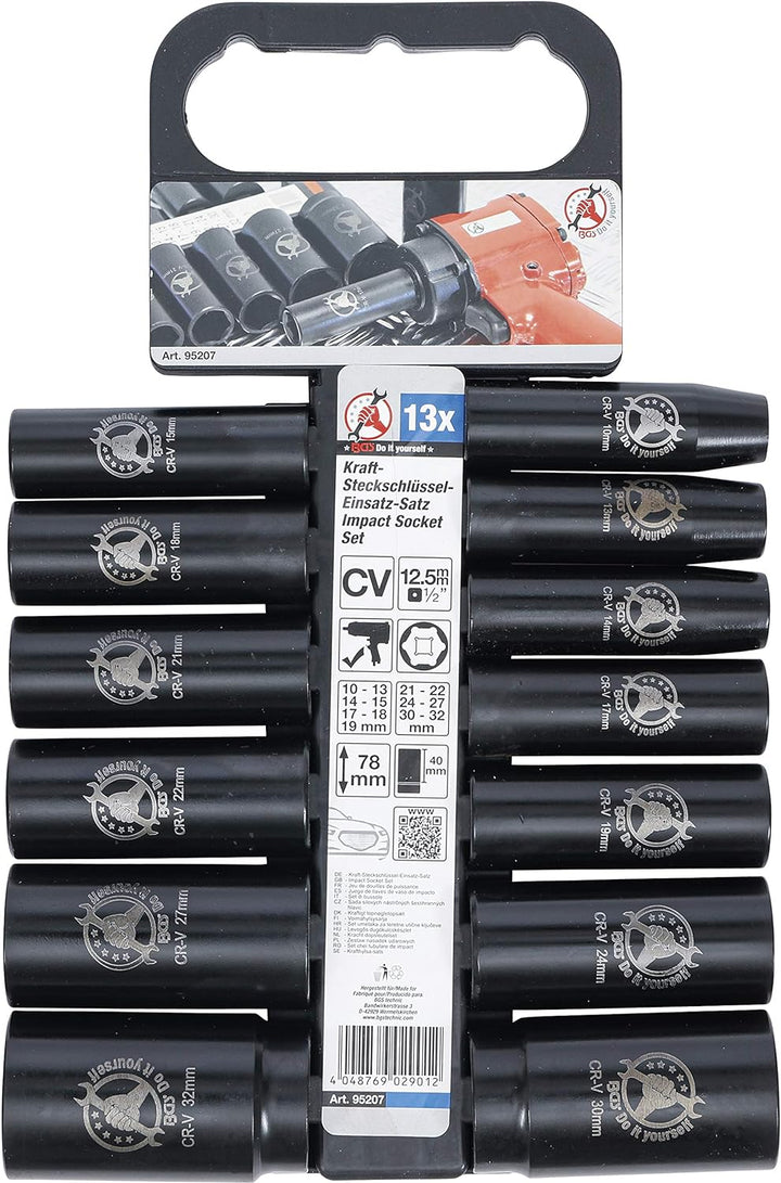 BGS Diy 95207 | Kraft-Steckschlüssel-Einsatz-Satz | Antrieb 12,5 mm (1/2") | SW 10 - 32 mm | 13-tlg.