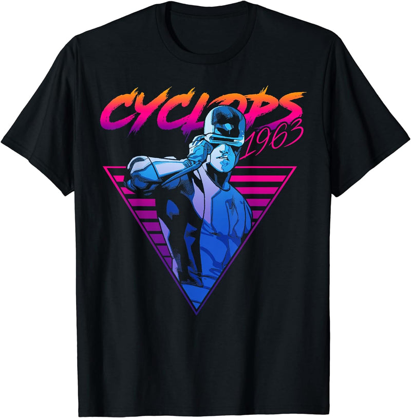 Mens Marvel X-Men Cyclops Retro Neon Triangle Graphic T-Shirt Medium Navy