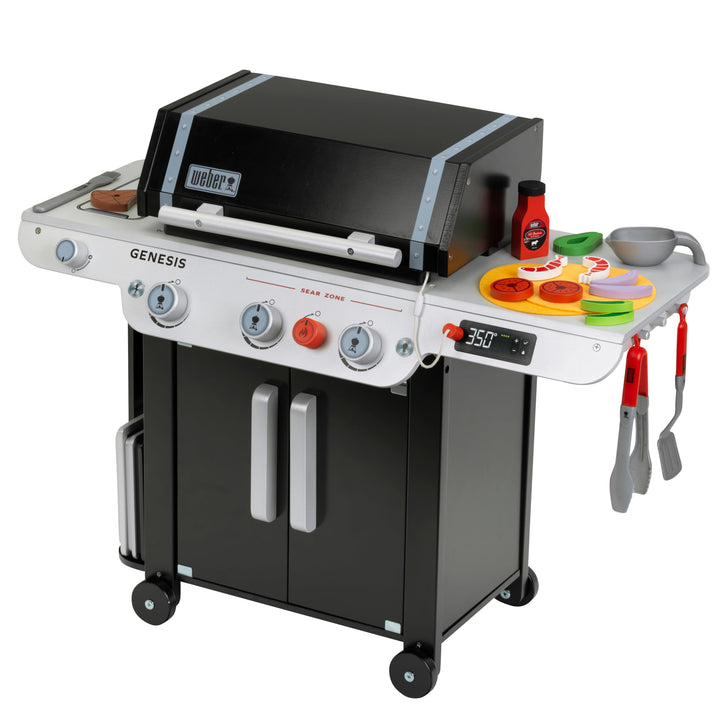 Theo Klein 9445 Weber Grill Genesis aus Holz inklusive Einsätze für Steak, Pizza oder Gemüse Mit Foo