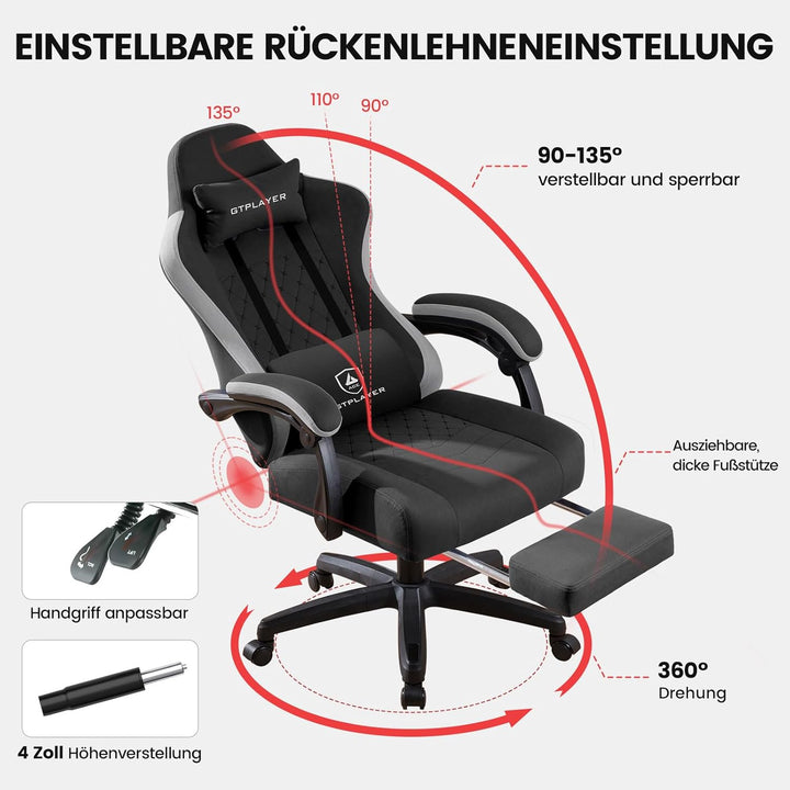 GTPLAYER Gaming Stuhl Stoff, Gaming Sessel mit Taschenfederkissen, ergonomischer Drehstuhl, Gamer St