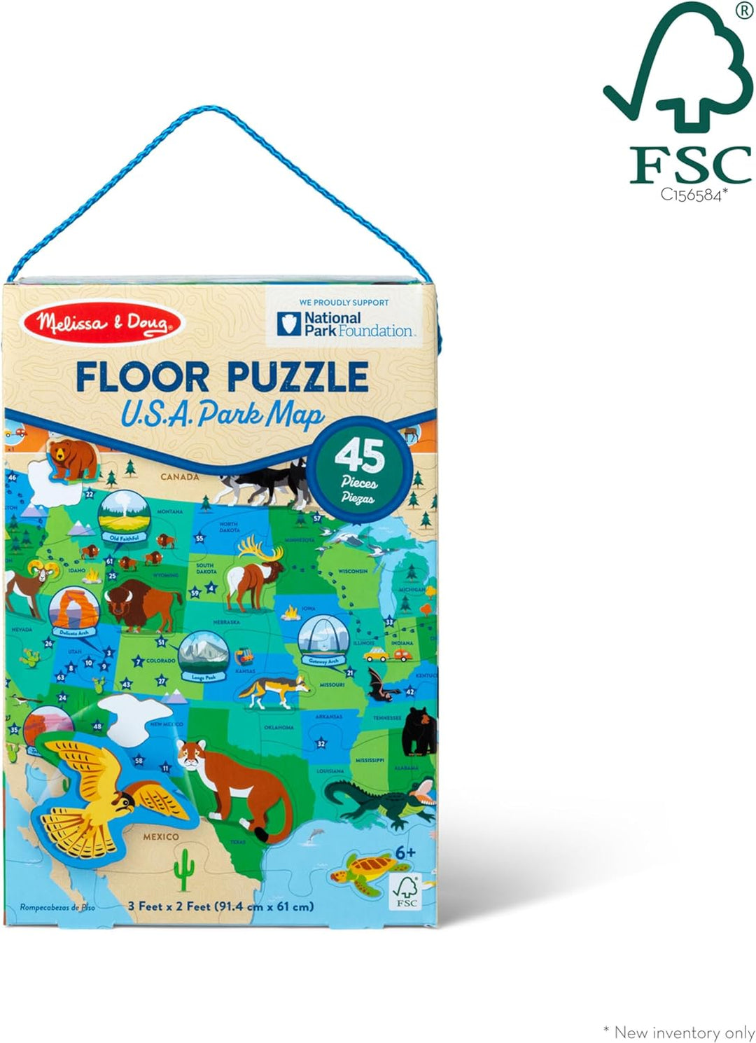 Melissa & Doug National Parks USA-Karte Bodenpuzzle – 45 Jumbo- und Tierförmige Teile, Such- und Fin