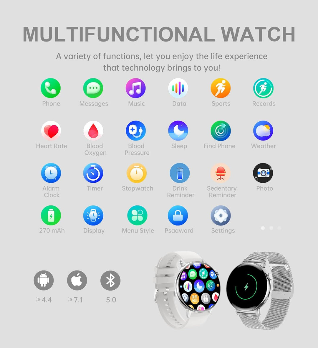 Iaret Smartwatch Damen Runden mit Telefonfunktion,1,32 Zoll HD Touchscreen Fitnessuhr mit Touchscree