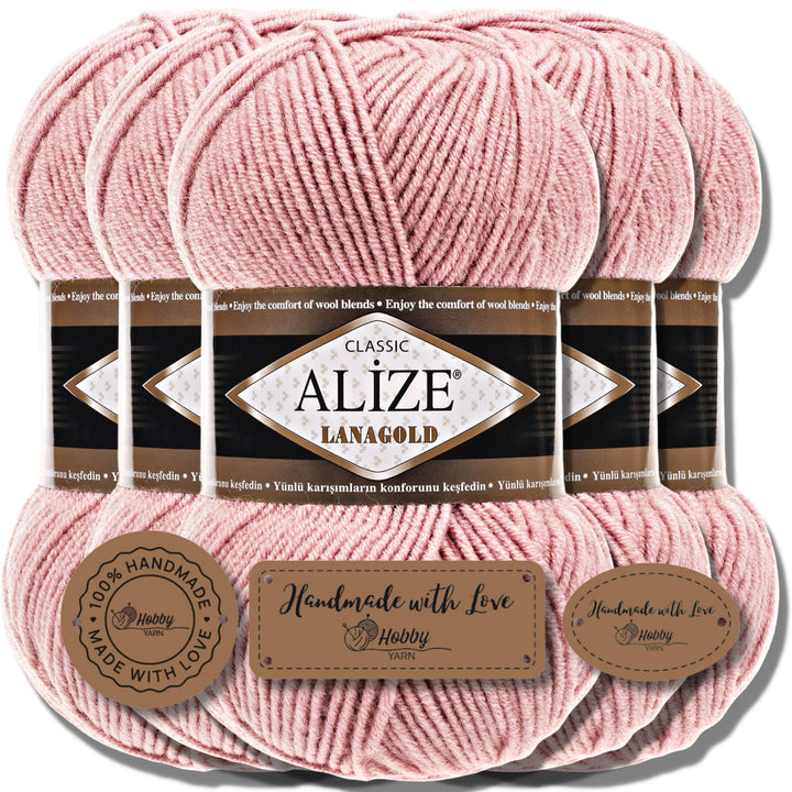 Alize 5 x 100g Lanagold Classic Türkische Premium Wolle Baumwolle und Acryl Uni Handstrickgarne | Ya