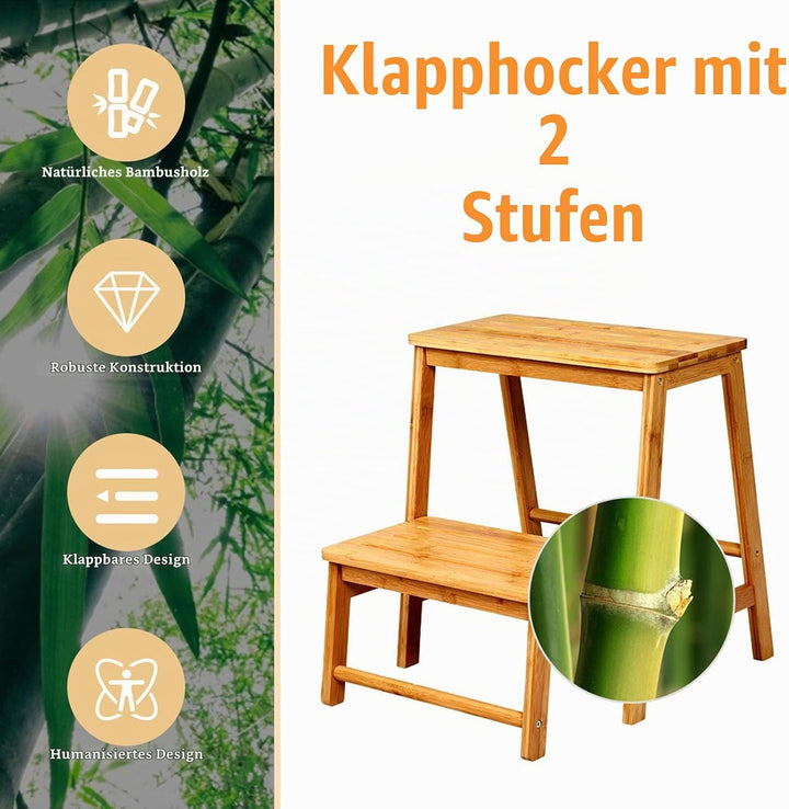 COSTWAY 2-Stufen Tritthocker klappbar, Leiterstuhl bis 100 kg belastbar, 48 cm hoch, Trittleiter Tri