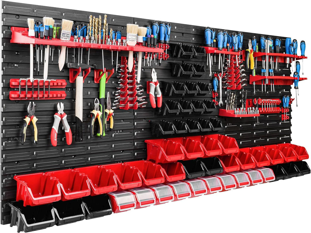 Lagersystem Werkstattregal | 172 x 78 cm | 50 stck. Box | Wandregal mit Werkzeughalterungen und Stap