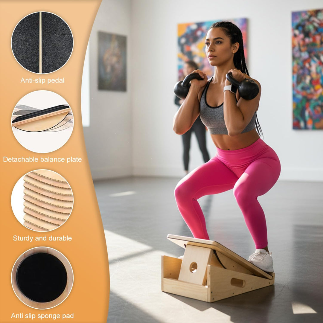 Tragbares Balance Board Holz,Verstellbares Gleichgewichtstrainer,Wadendehner-Schrägbrett zum Dehnen