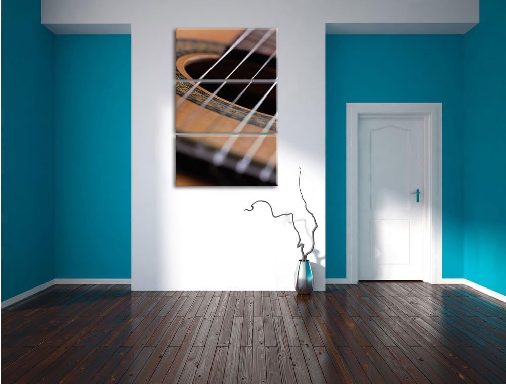 Pixxprint Gitarrensaiten Musik / 3-Teilig/Gesamtmass 120cm Leinwandbild bespannt auf Holzrahmen/Wand