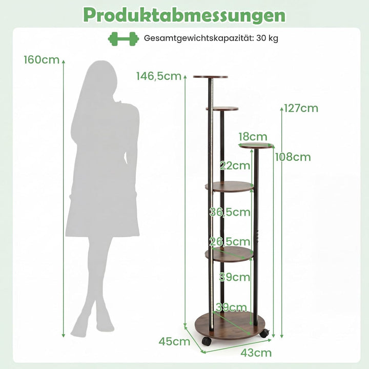COSTWAY Blumenständer, 6-stufiges Pflanzenständer mit LED-Beleuchtung & Rollen, Pflanzenregal Outdoo