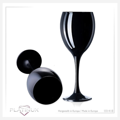PLATINUX Schwarze Weingläser aus Glas Wasserglas Set 6 Teilig max. 320ml Getränkeglas Weissweingläse