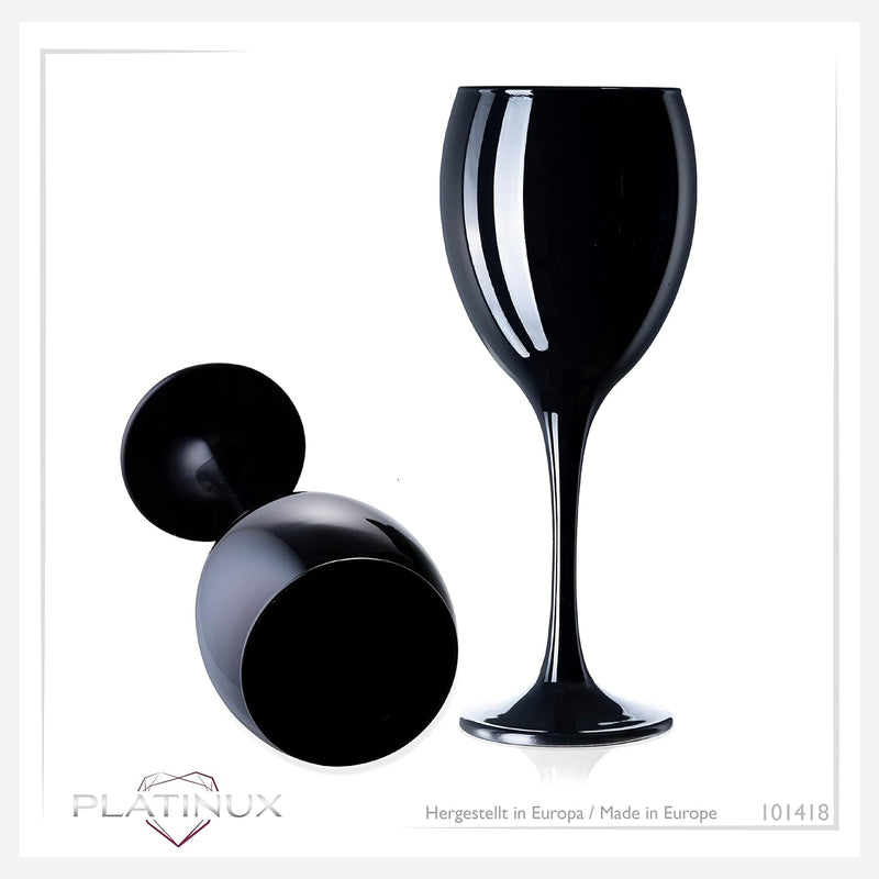 PLATINUX Schwarze Weingläser aus Glas Wasserglas Set 6 Teilig max. 320ml Getränkeglas Weissweingläse