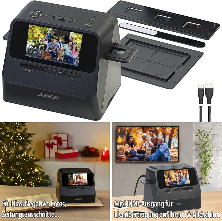 Somikon Fotoscanner: 3in1-Foto-, Dia- & Negativscanner mit 22 MP und HDMI-Ausgang, Akku (Scanner, Fo