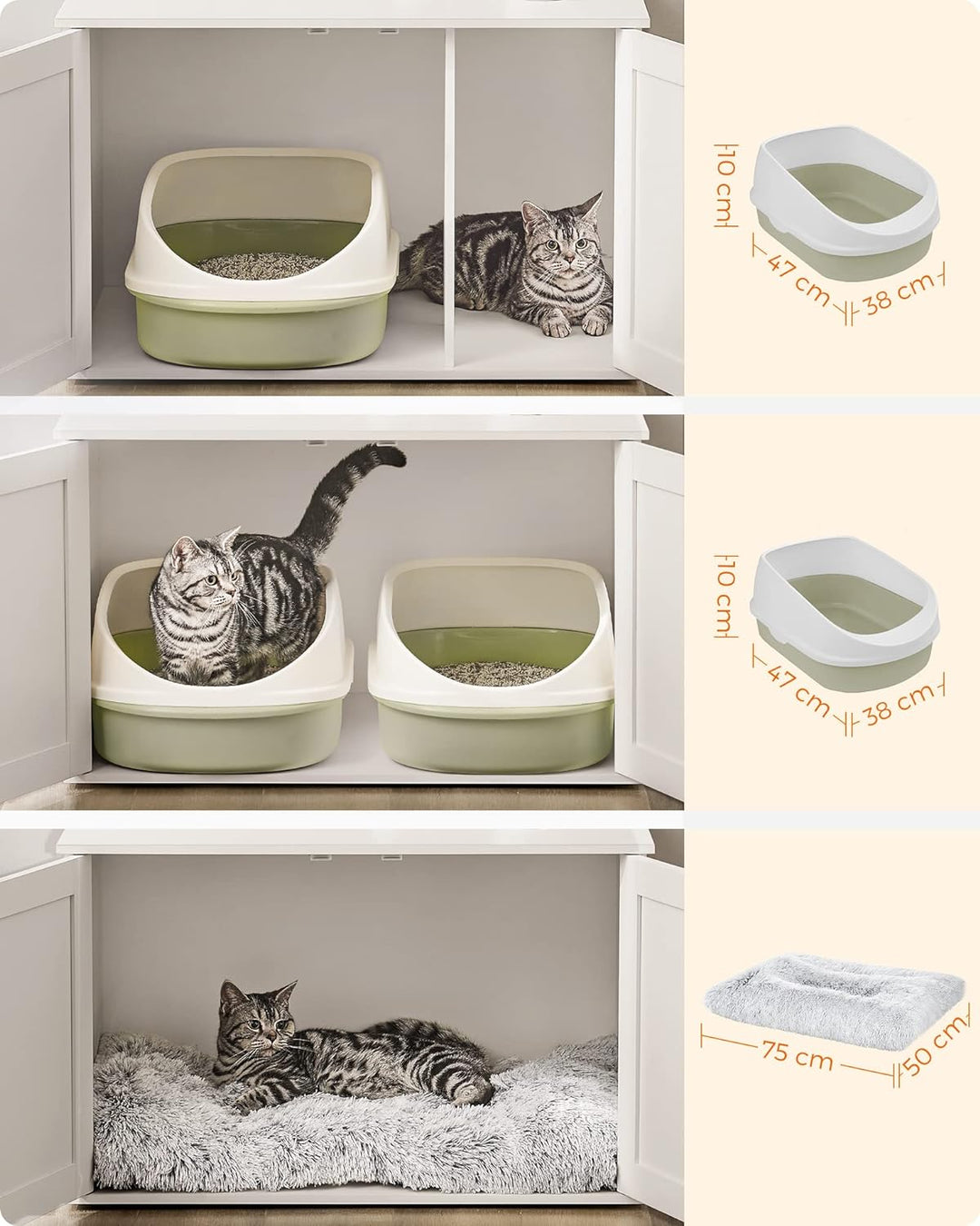 Feandrea Katzenhaus, Katzenklo-Schrank mit herausnehmbarer Trennwand, Tisch, 80 x 53 x 50 cm, weiss
