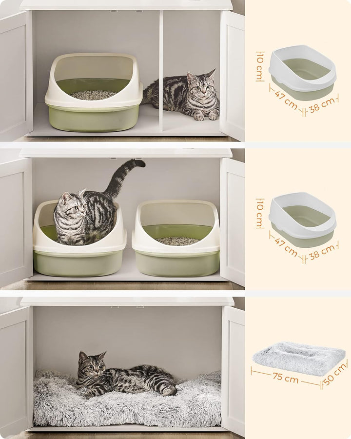 Feandrea Katzenhaus, Katzenklo-Schrank mit herausnehmbarer Trennwand, Tisch, 80 x 53 x 50 cm, weiss