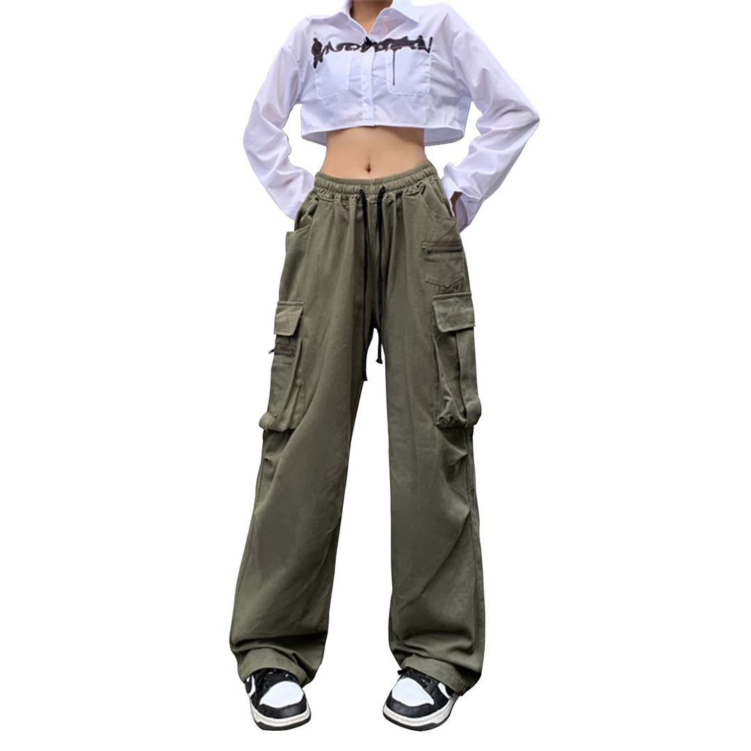 Linsennia Cargohose Damen Baggy Y2k Cargo Parachute Pants Weite Teenager Mädchen High Waist Streetwe