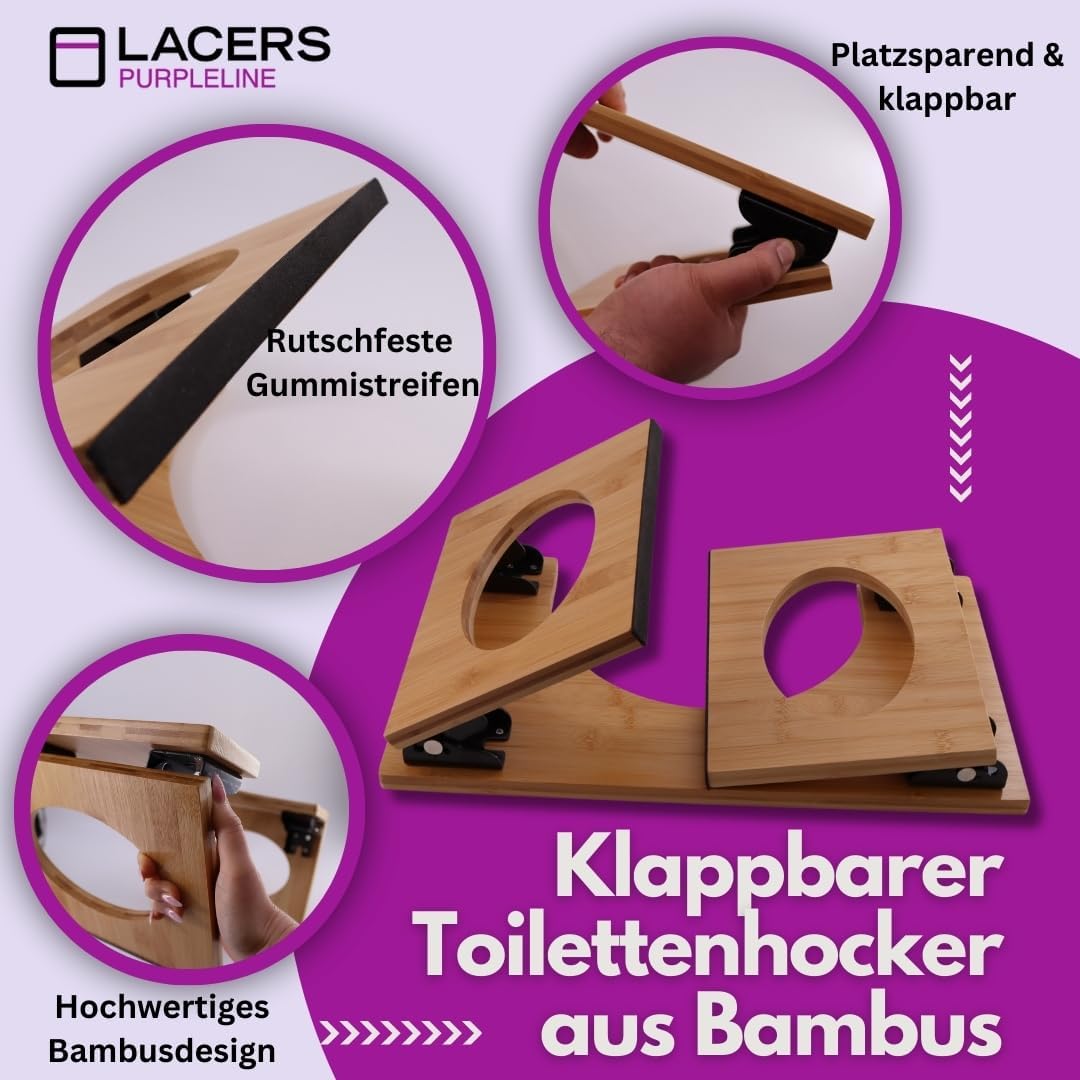Lacers PurpleLine Toilettenhocker aus Bambus klappbar Ergonomischer WC-Hocker 400x250x205mm platzspa