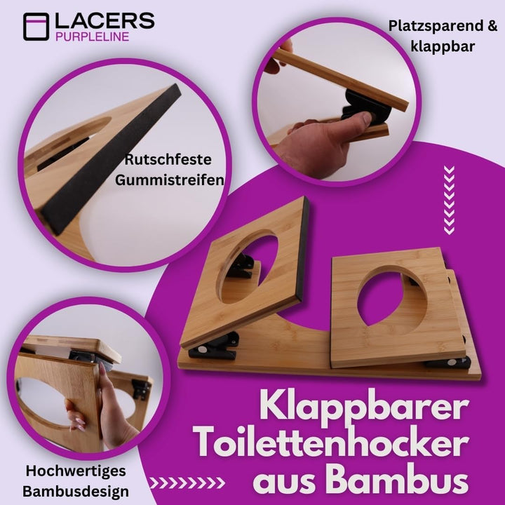 Lacers PurpleLine Toilettenhocker aus Bambus klappbar Ergonomischer WC-Hocker 400x250x205mm platzspa