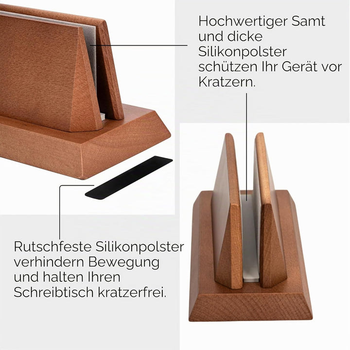 Verstellbarer vertikaler Laptop-Ständer, kompatibel mit allen Laptops, MacBook-Ständer, Holz-iPad-Ha