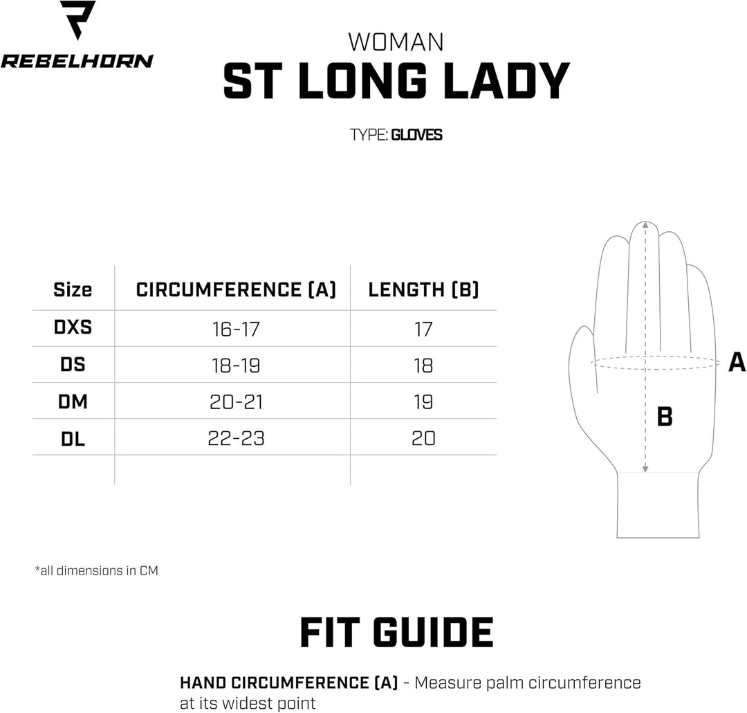 REBELHORN ST Long Lady Leder Motorradhandschuhe für Frauen Superfabric Panels SAS-TEC Foam Panels Be