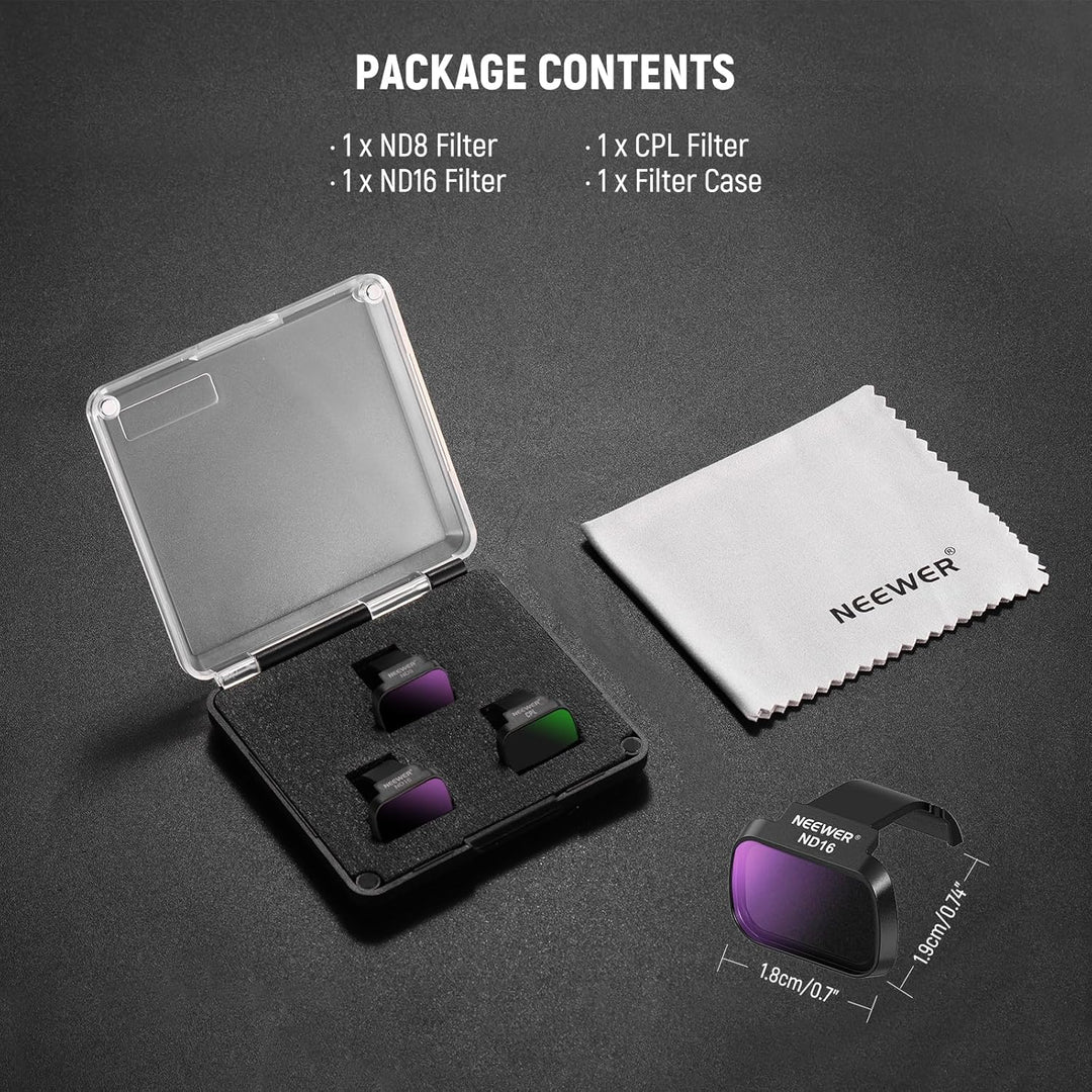 NEEWER ND Filter Set kompatibel mit DJI Mini 4K/2 SE/SE/2/Mavic Mini (3er Pack), CPL/ND8/ND16 Graufi