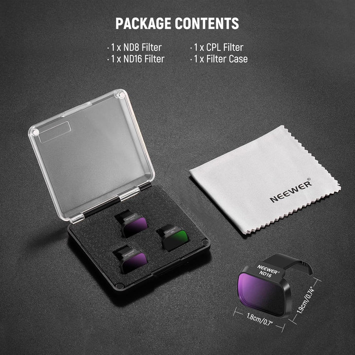 NEEWER ND Filter Set kompatibel mit DJI Mini 4K/2 SE/SE/2/Mavic Mini (3er Pack), CPL/ND8/ND16 Graufi