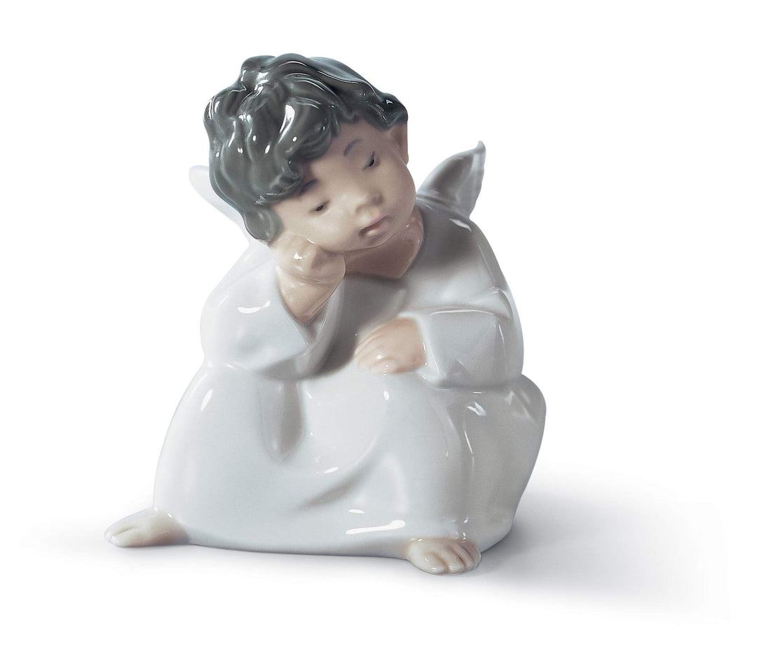 LLADRÓ Figur Nachdenklicher Engel. Engel. Porzellan. Niedliches Denken, Niedliches Denken