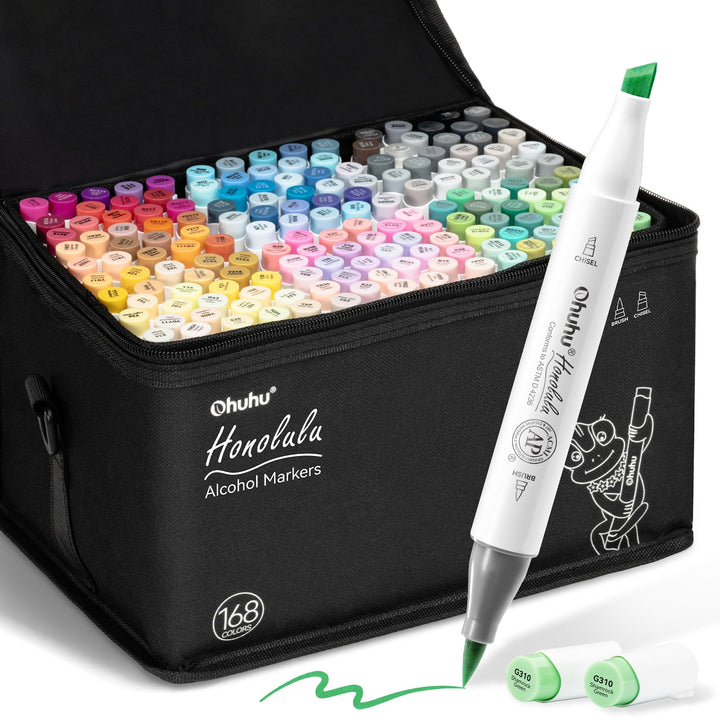 Pinsel Marker Stift mit 168 Farben von Ohuhu, doppelseitige Farbspitze - grober Brush Marker für Ent