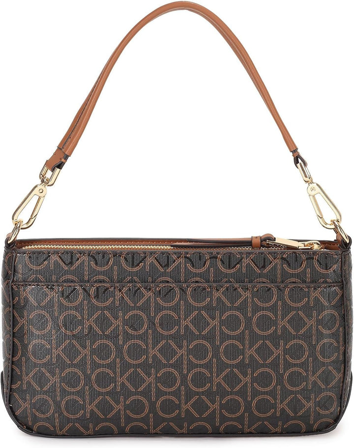 Calvin Klein Damen Lucy Schultertasche mit DREI Fächern Braun/Khaki/Karamell-prägung, Braun/Khaki/Ka