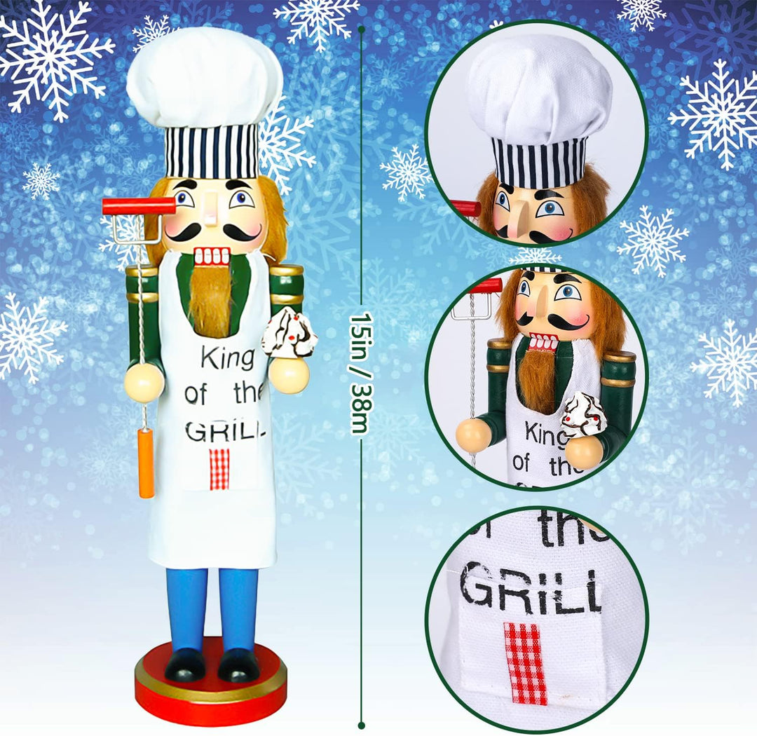AULUDA 38,1 cm Weihnachts-Dekorativer Nussknacker, Koch mit Grillgabel und Kuchen, handgefertigte Ho