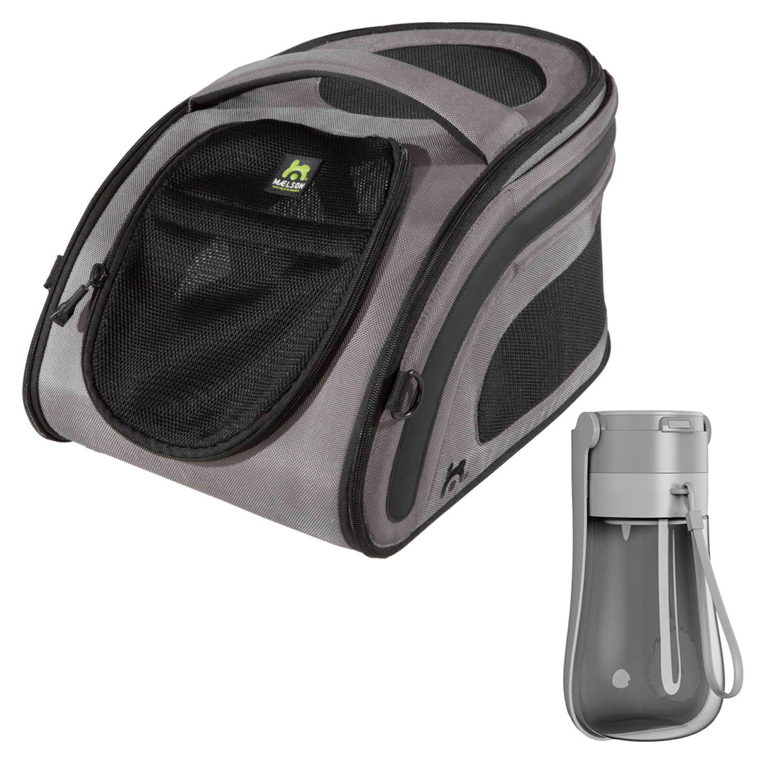 Maelson Snuggle Kennel anthrazit 52 cm + Trinkflasche - Transportbox und Reise Wasserflasche für Hun