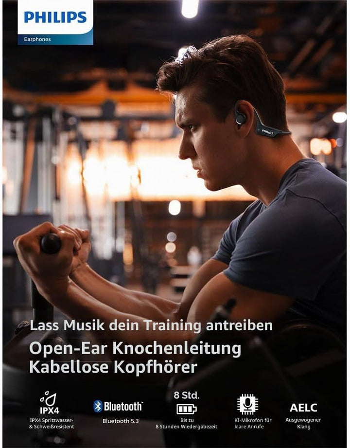 Philips TAA1708YL Kabellose Sport-Kopfhörer, offenes Ohr, Bluetooth, schweissresistent, bequeme und