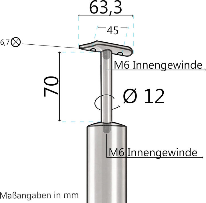 Edelstahl Geländerpfosten Mittel- oder Endpfosten mit Glashalter und Handlauf-Träger - 42,4mm - Wang