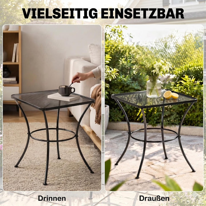 Outsunny Garten Couchtisch, Beistelltisch, Kaffeetisch, Metall, Schwarz, Terrasse, 45 x 45 x 50 cm